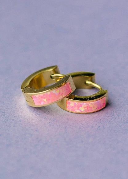 Neon Pink Opal Huggies