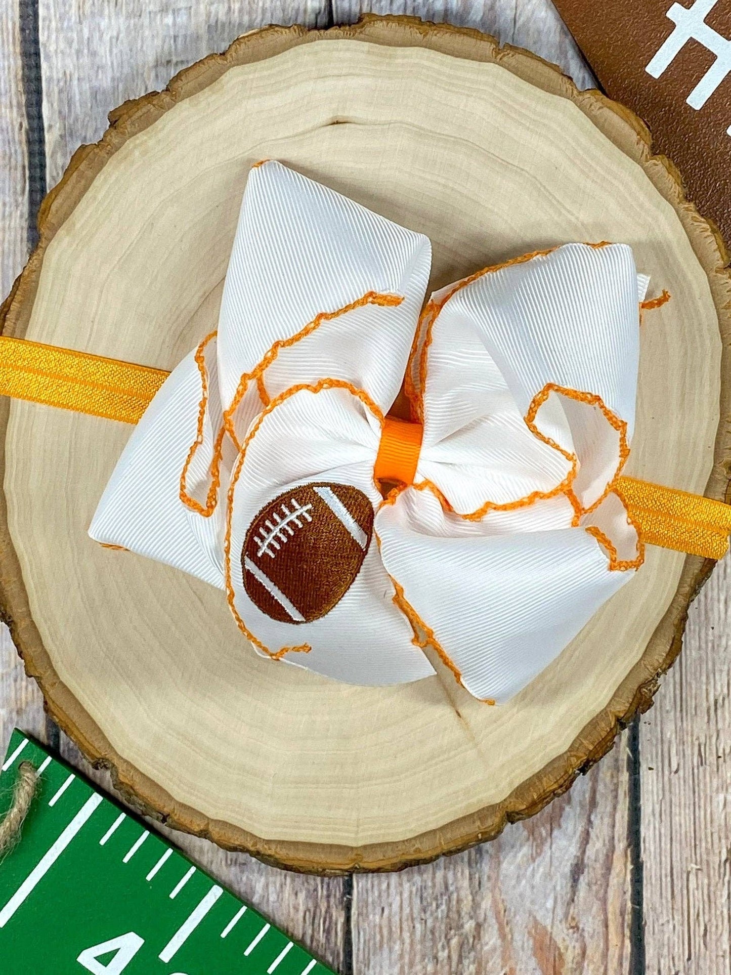 Football Embroidered Moonstitch Hair Bow