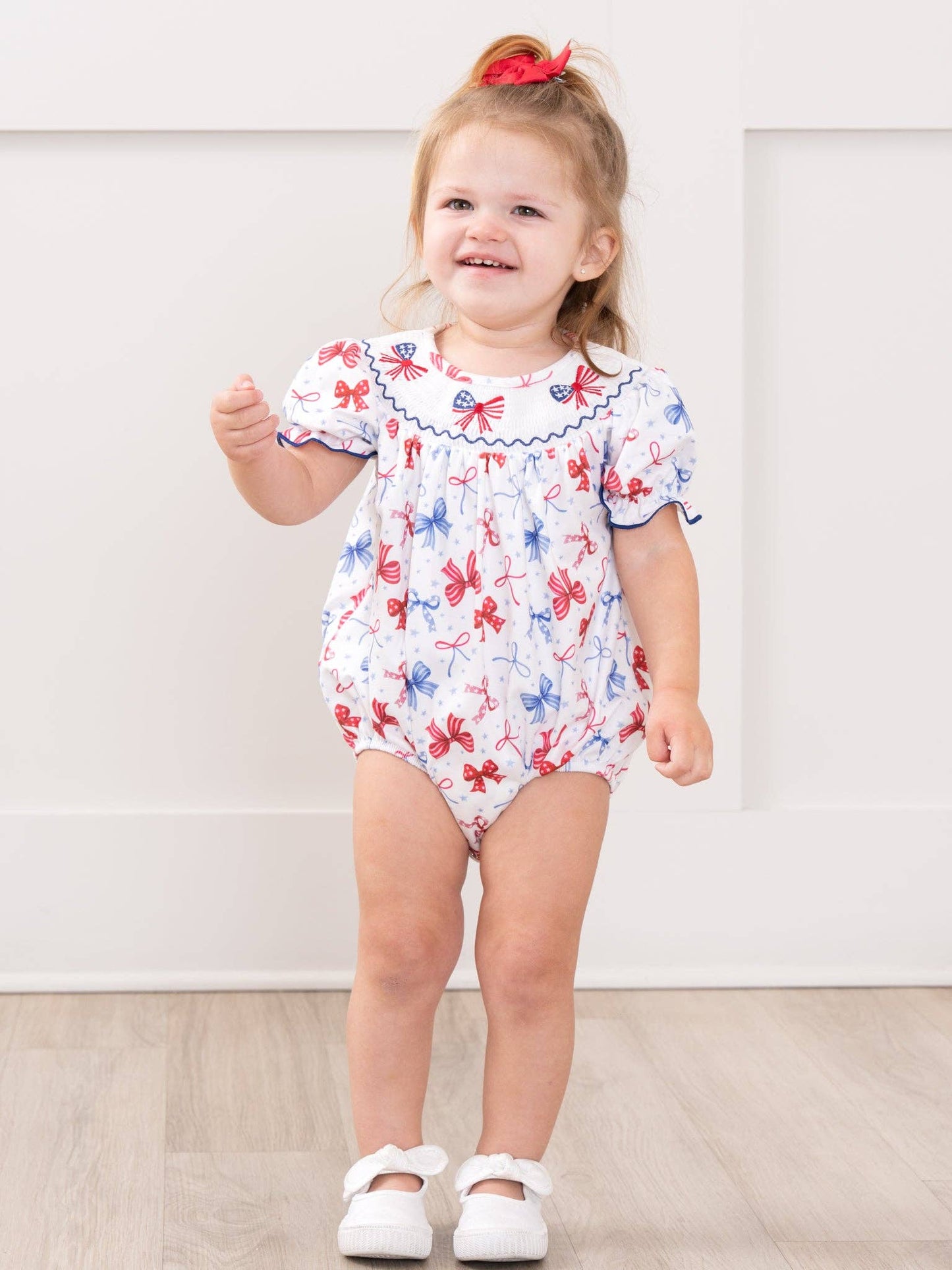 Patriotic Bow Delight Smocked Bubble Romper