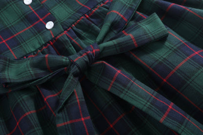 Blue, Green Red Plaid Smocked Collared Dress