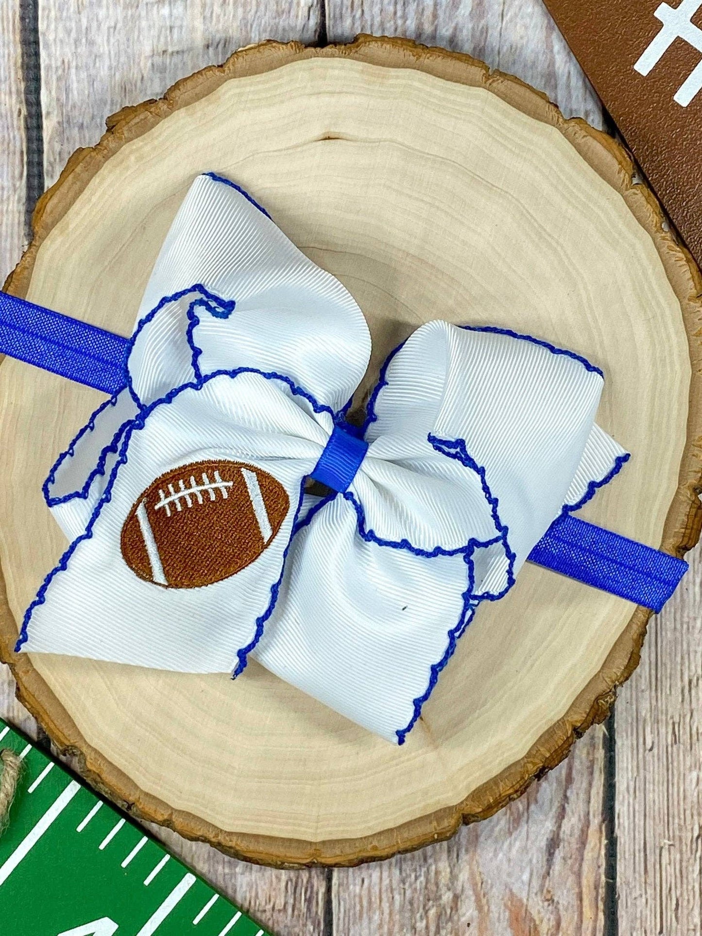 Football Embroidered Moonstitch Hair Bow