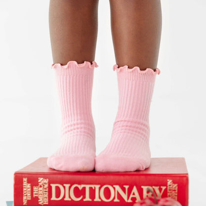Ribbed Lettuce Trim Midi Socks - Blossom