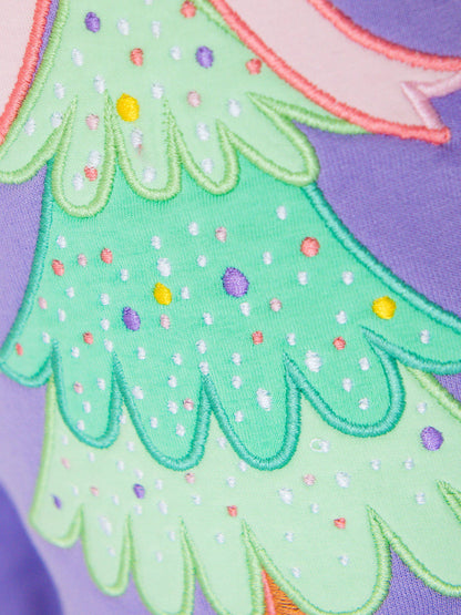 Girls Purple Twinkling Tree Bow Applique Flutter Sweatshirt