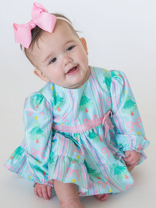 Baby Girls Merry Bow Dreams Satin Ruffle Bow Swing Top & Bloomer Set