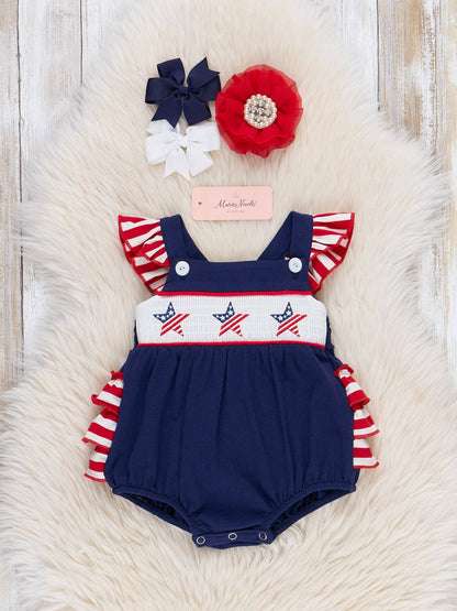 American Stars Smocked Cotton Ruffle Bubble Romper