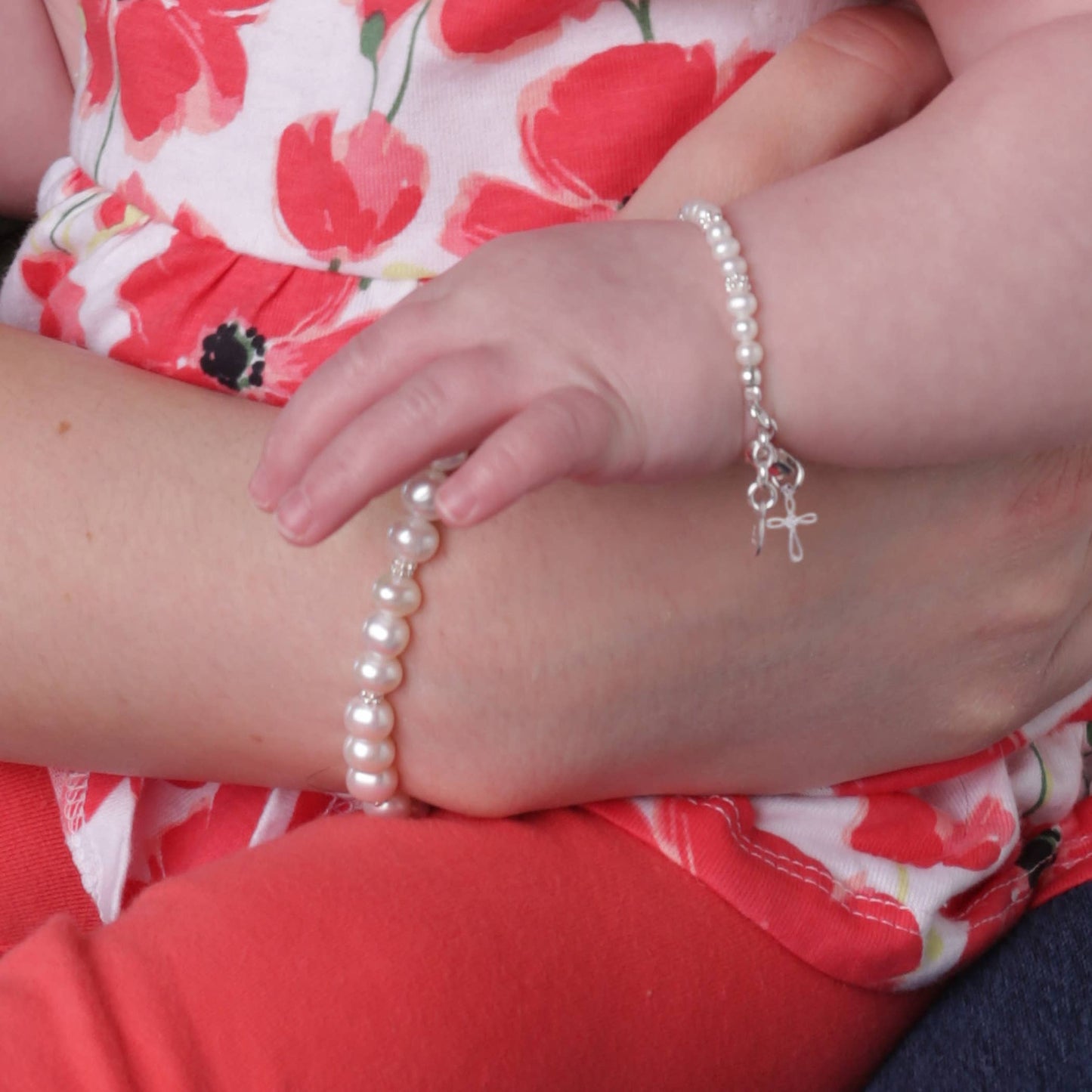 Mom and Me 2-Piece Pearl Cross Bracelet