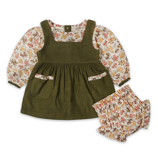Lilith Floral Baby Pinafore Dress & Bloomer (Organic Cotton)