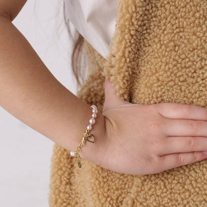 14K Gold-Plated Pink Pearl Baby Heart Bracelet