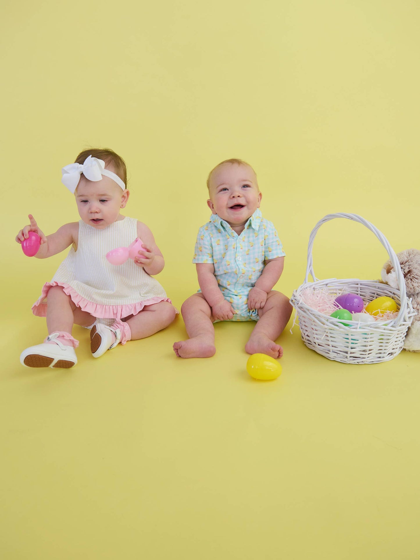 Baby Boys Chirping Chicks Gingham Cotton Gauze Button-Up Romper