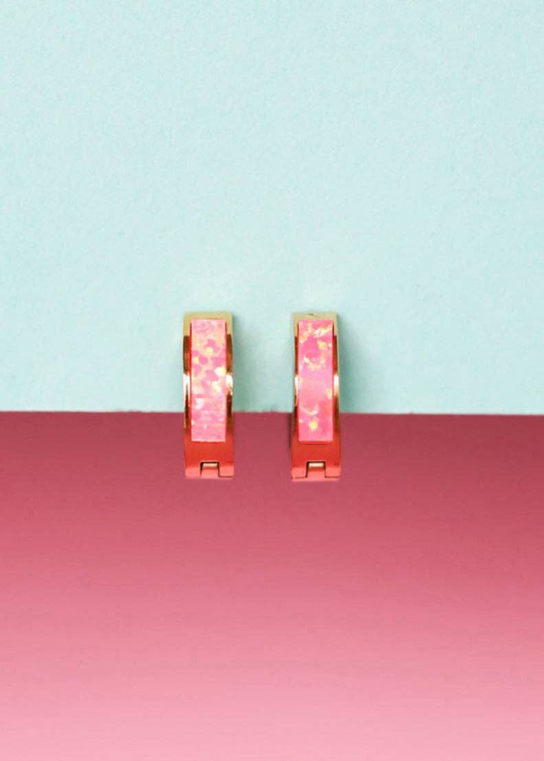 Neon Pink Opal Huggies