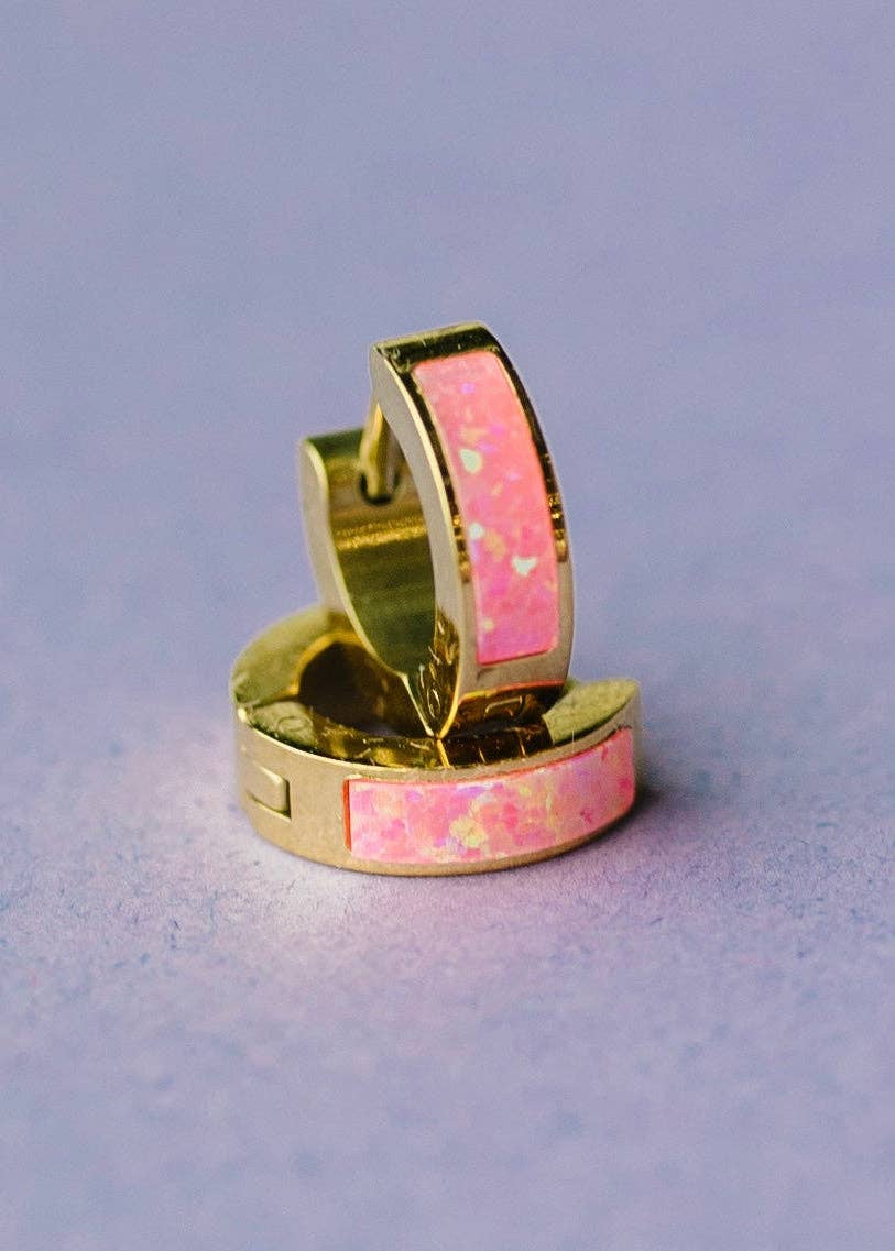 Neon Pink Opal Huggies
