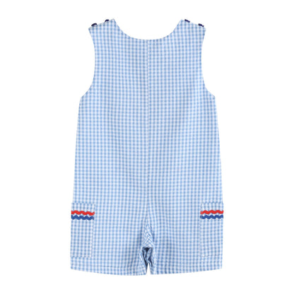 Blue Gingham American Flag Pocket Shortalls