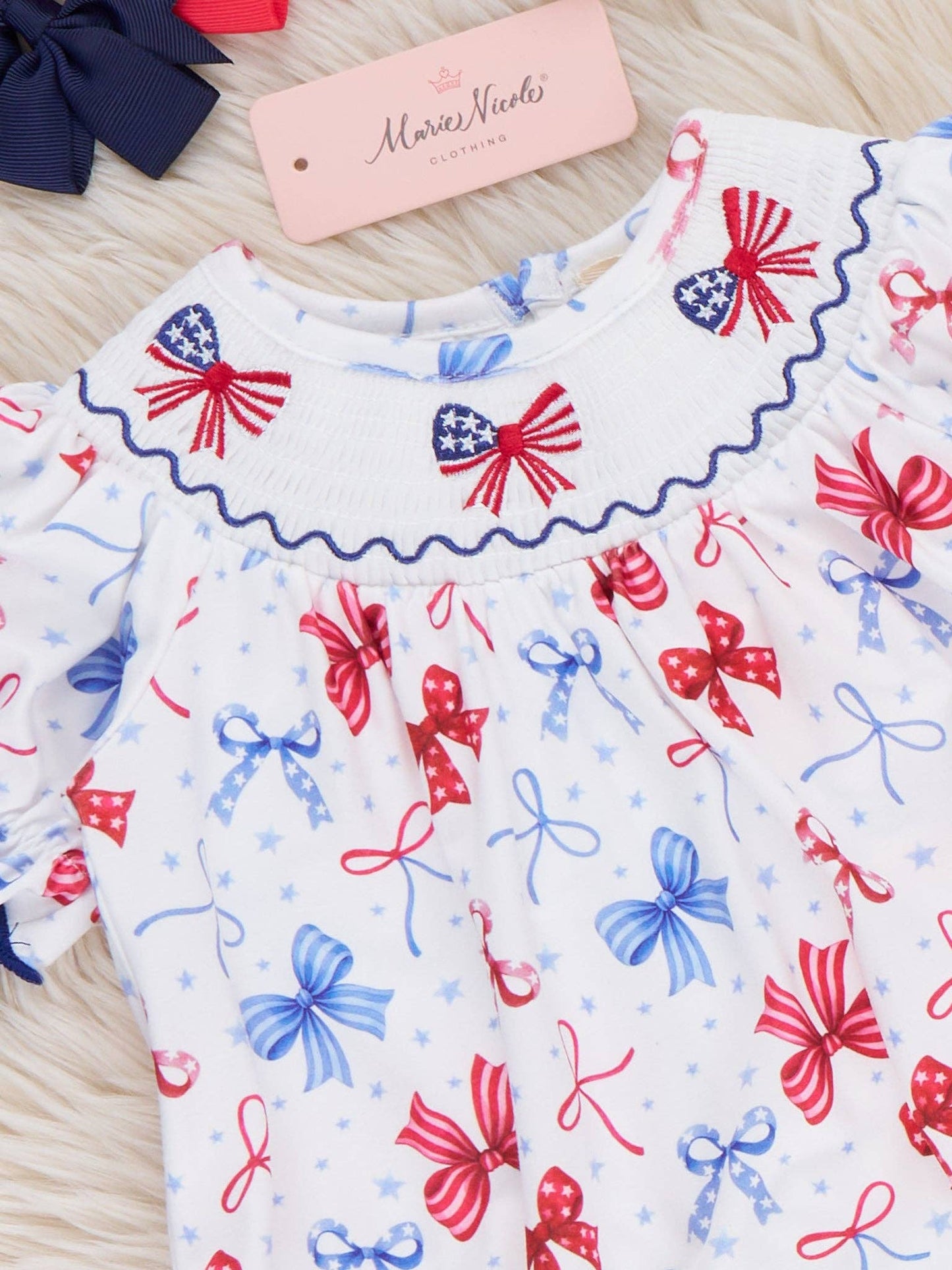Patriotic Bow Delight Smocked Bubble Romper