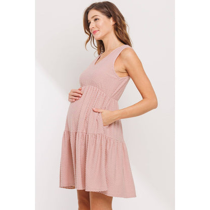 Ruffle Hem Sleeveless Maternity V-Neck Mini Dress