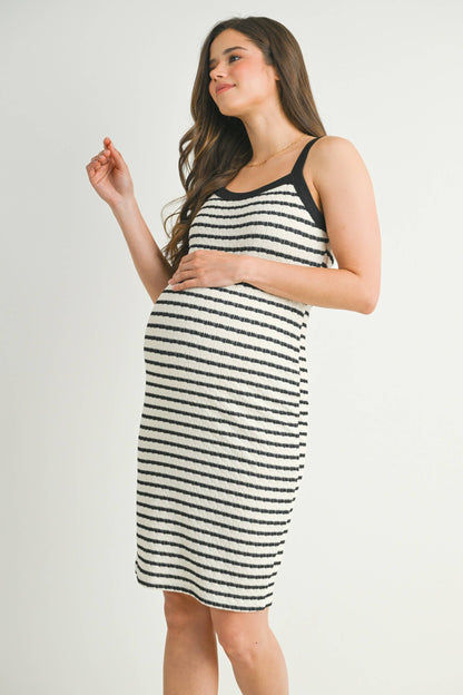 Striped Sleeveless Maternity Bodycon Knit Dress