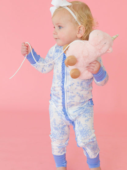 Blue Butterfly Garden Toile Convertible Ruffle Pajama