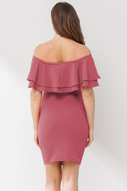 Off Shoulder Ruffle Maternity Mini Dress