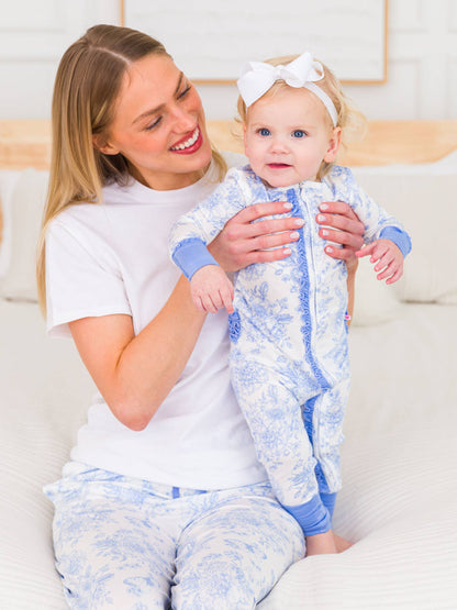 Blue Butterfly Garden Toile Convertible Ruffle Pajama