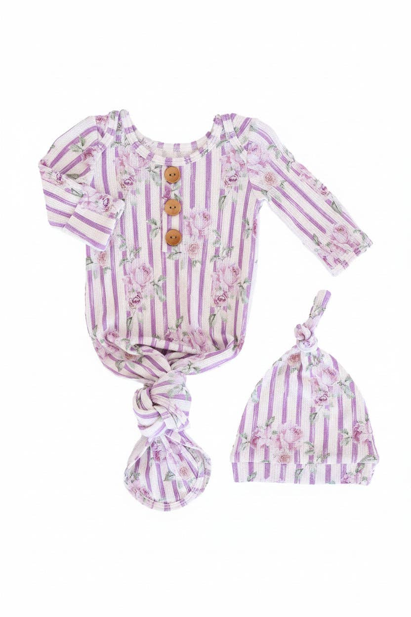 Lila's Lilacs Bamboo Waffle Newborn Baby Knot Gown & Hat Set