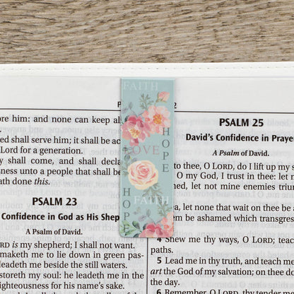 Magnetic Bookmark Set Vintage Floral Faith, Hope, Love