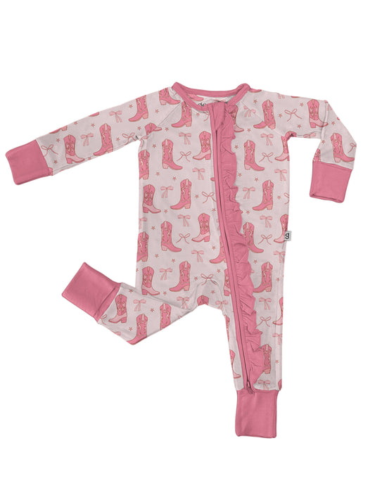 Cowgirl Boots & Bows LS Zip PJ