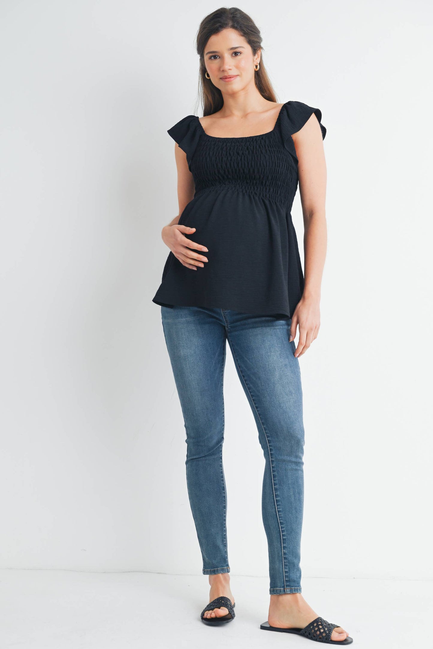 Flutter Sleeve Smocked Maternity Top