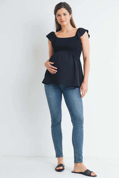 Flutter Sleeve Smocked Maternity Top