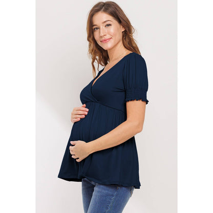 Surplice Smocked Sleeve Maternity Nursing Top