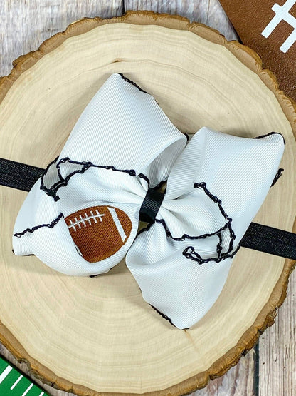 Football Embroidered Moonstitch Hair Bow