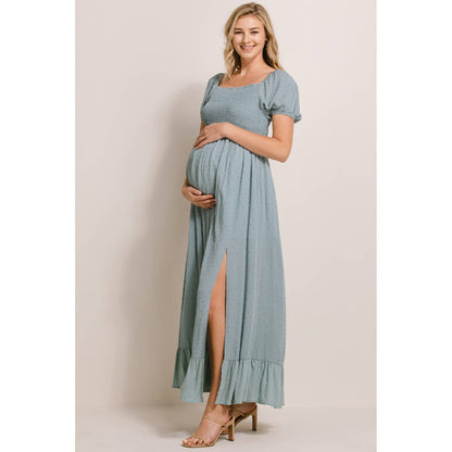 Square Neck Puff Sleeve Maternity Maxi Dress