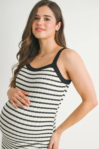 Striped Sleeveless Maternity Bodycon Knit Dress
