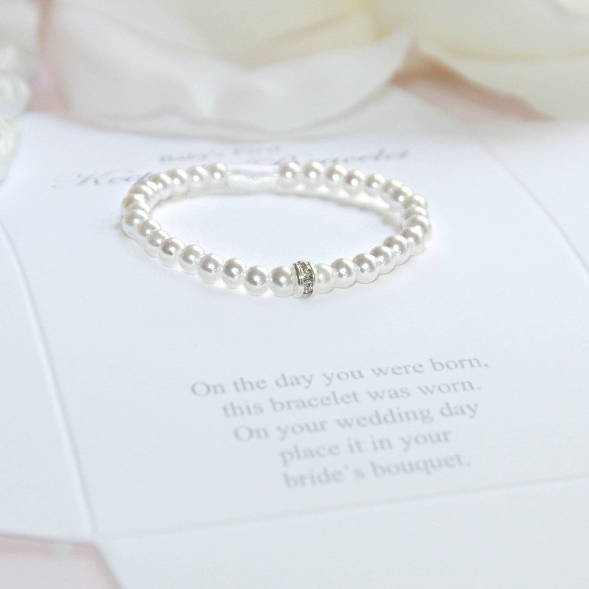 Infant to Bride Keepsake Bracelet - Pearl w/Rhinestone