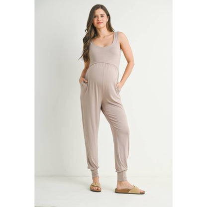 Scoop Neck Sleeveless Maternity Jogger Jumpsuit