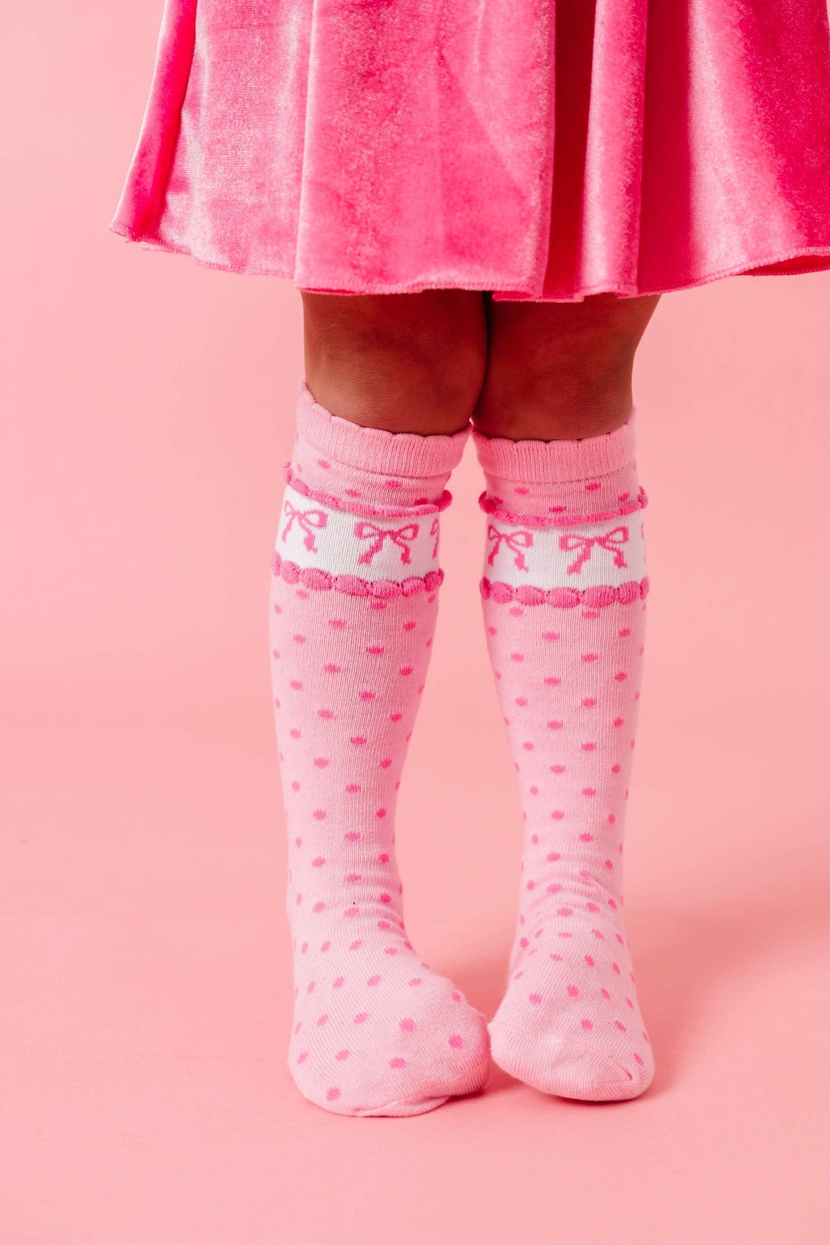 Pink Bow Scalloped Knee Socks
