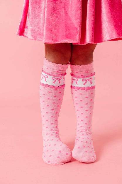 Pink Bow Scalloped Knee Socks