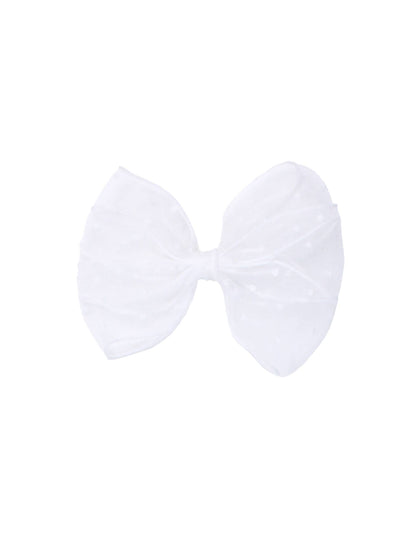 Girls White Dotted Tulle Bow