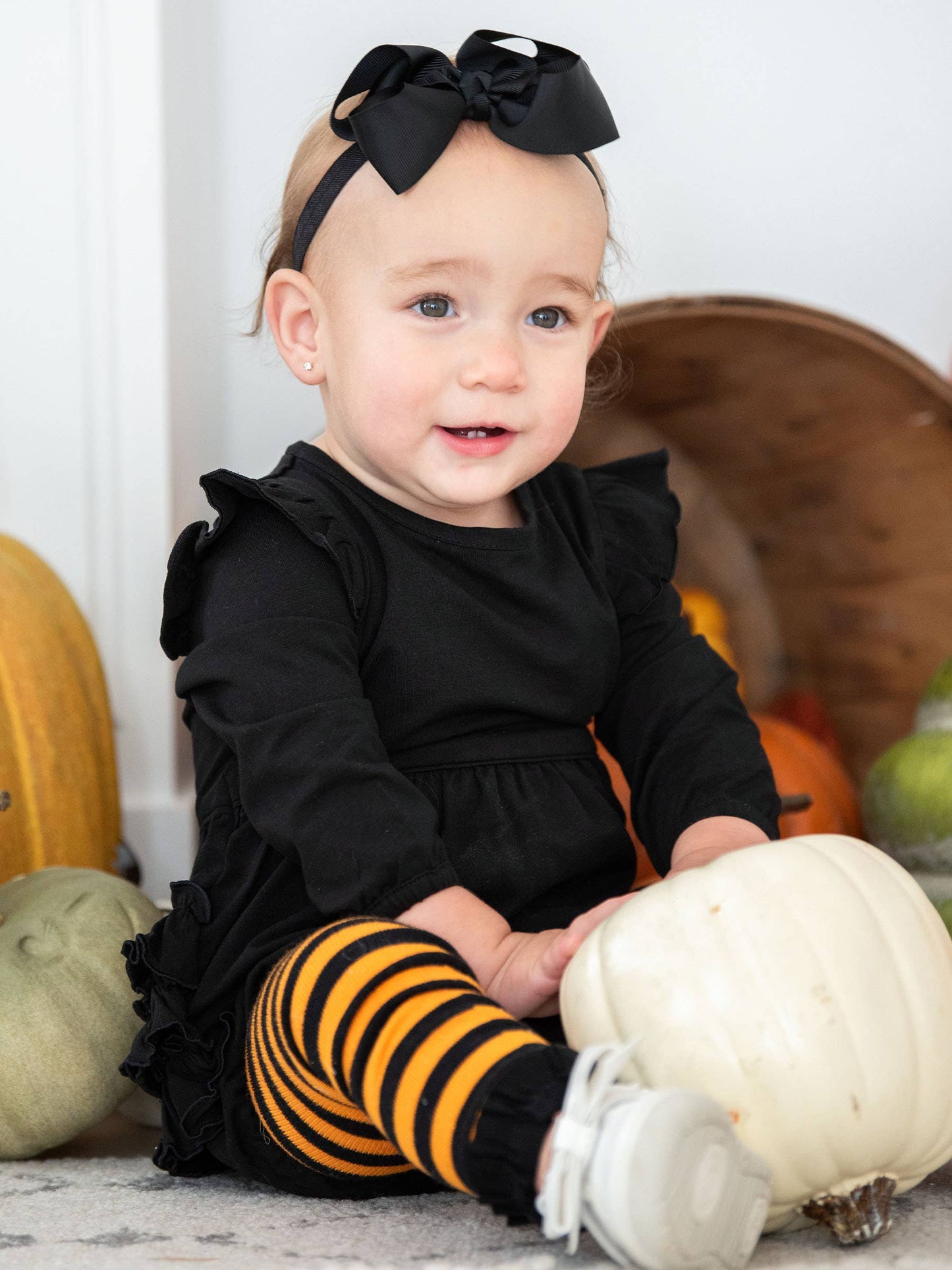 Baby Girls Black Knit Long Sleeve Flutter Bubble Romper