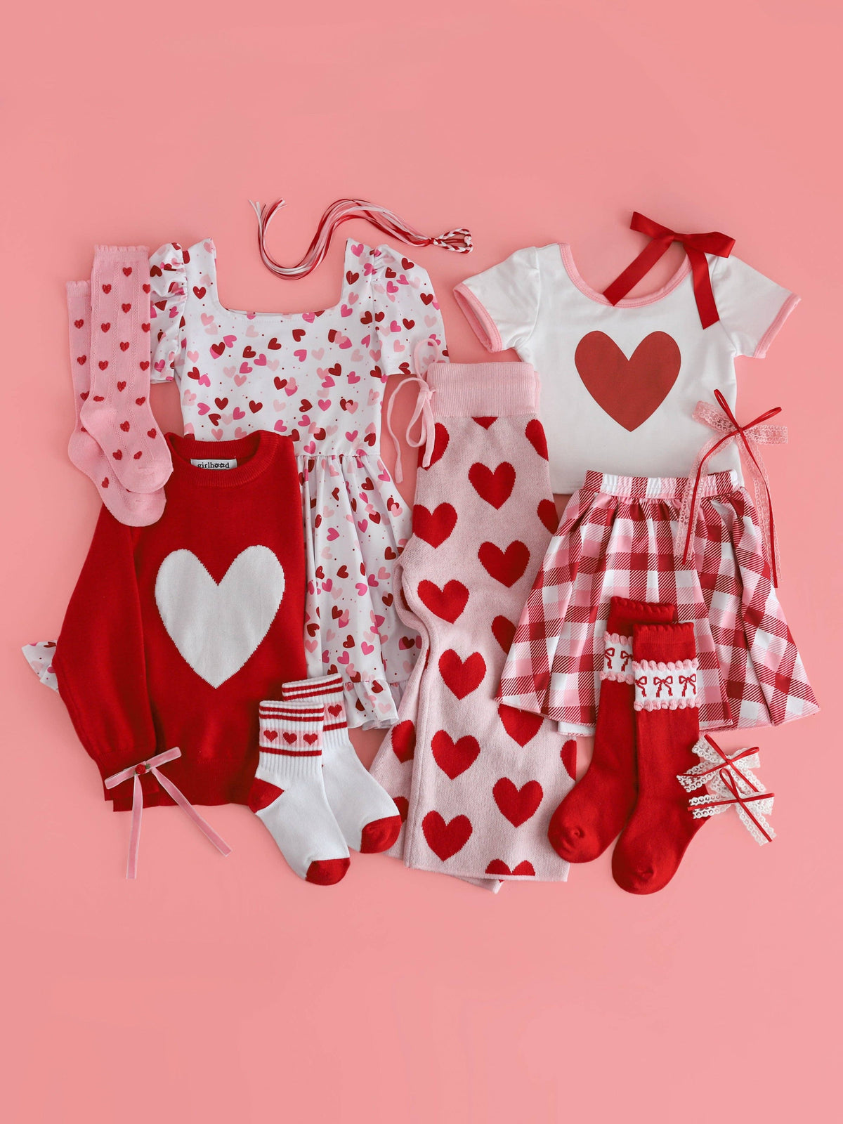 Red & Pink Bow Scalloped Knee High Socks