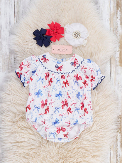 Patriotic Bow Delight Smocked Bubble Romper
