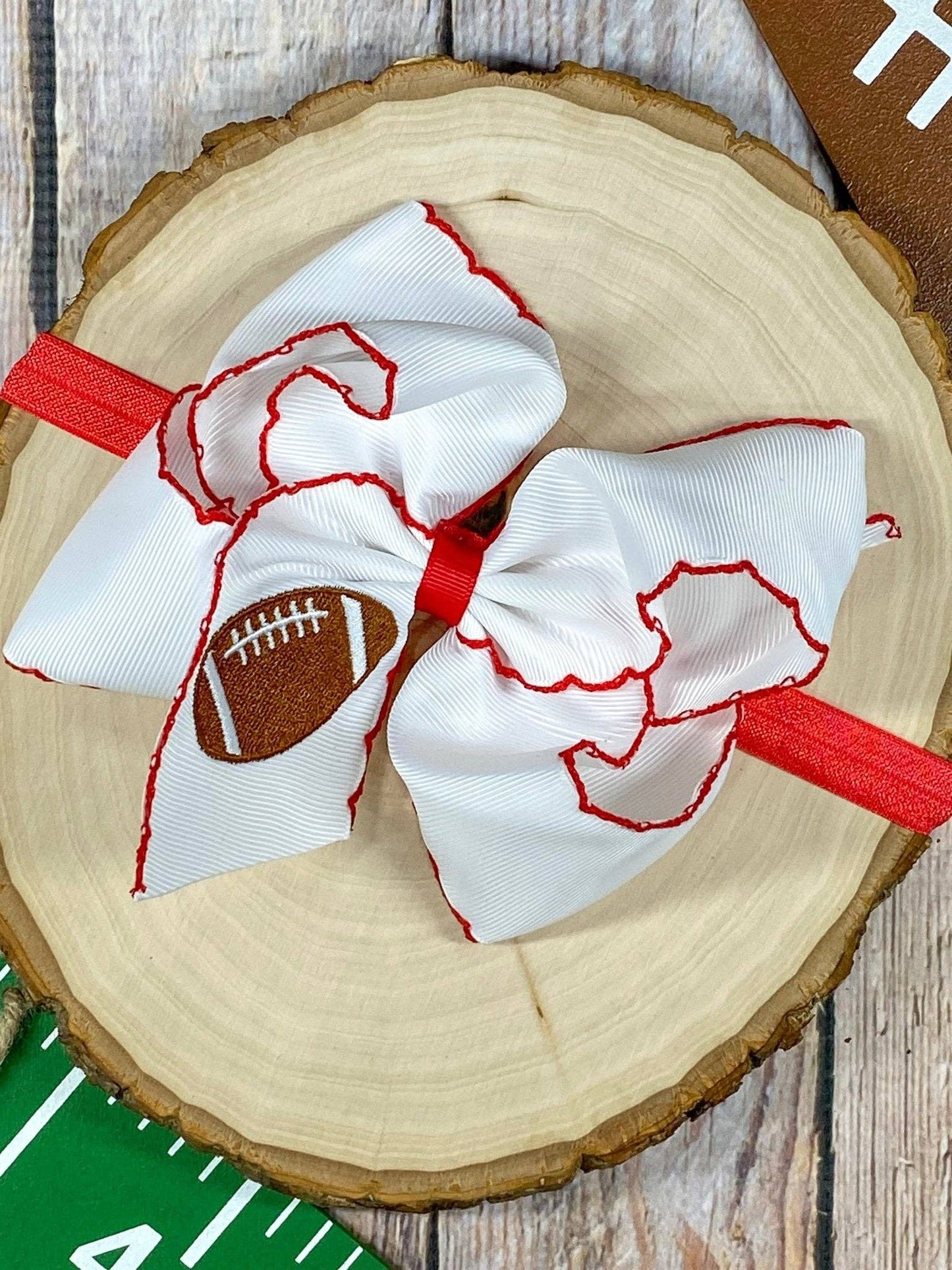 Football Embroidered Moonstitch Hair Bow