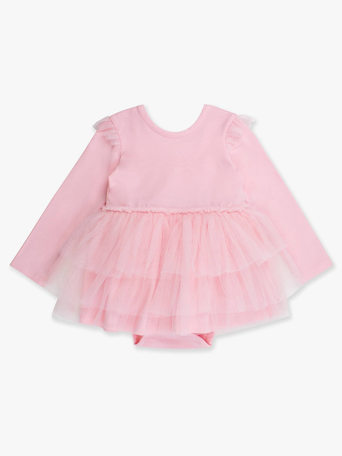 Baby Girls Pink Flutter Tulle Long Sleeve Twirl Romper