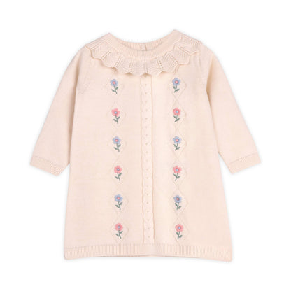 Emma Floral Embroidered Knit Baby Ruffle Dress (Organic)