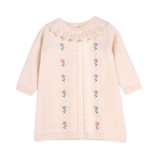 Emma Floral Embroidered Knit Baby Ruffle Dress (Organic)