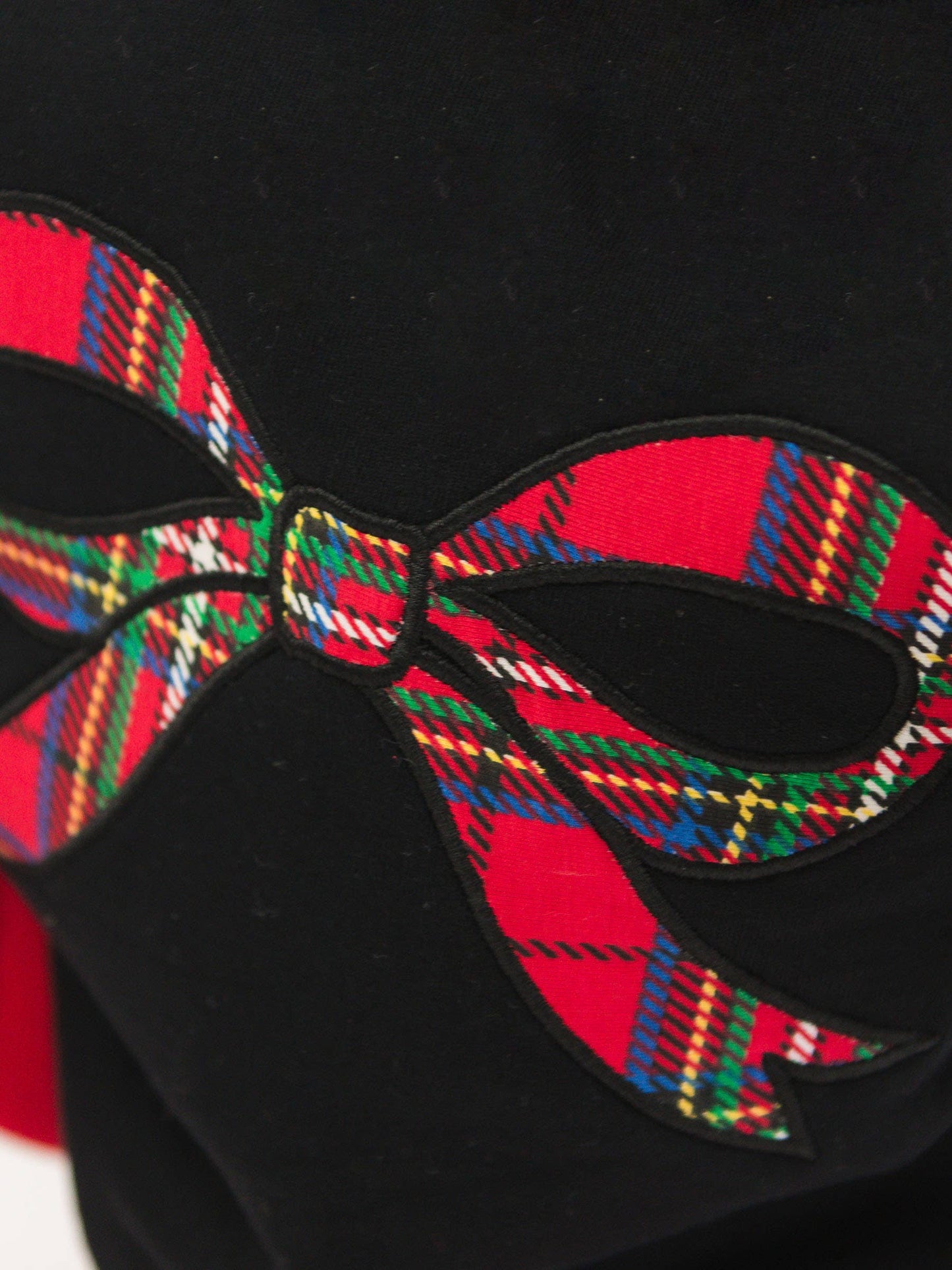 Baby Girls Nicholas Plaid Bow Black Applique Sweatshirt Bubble Romper