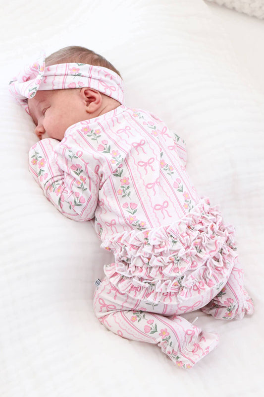 Ruffle Zipper Footie | Coquette Garden