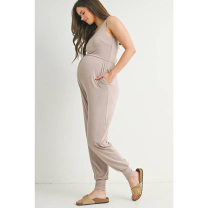 Scoop Neck Sleeveless Maternity Jogger Jumpsuit