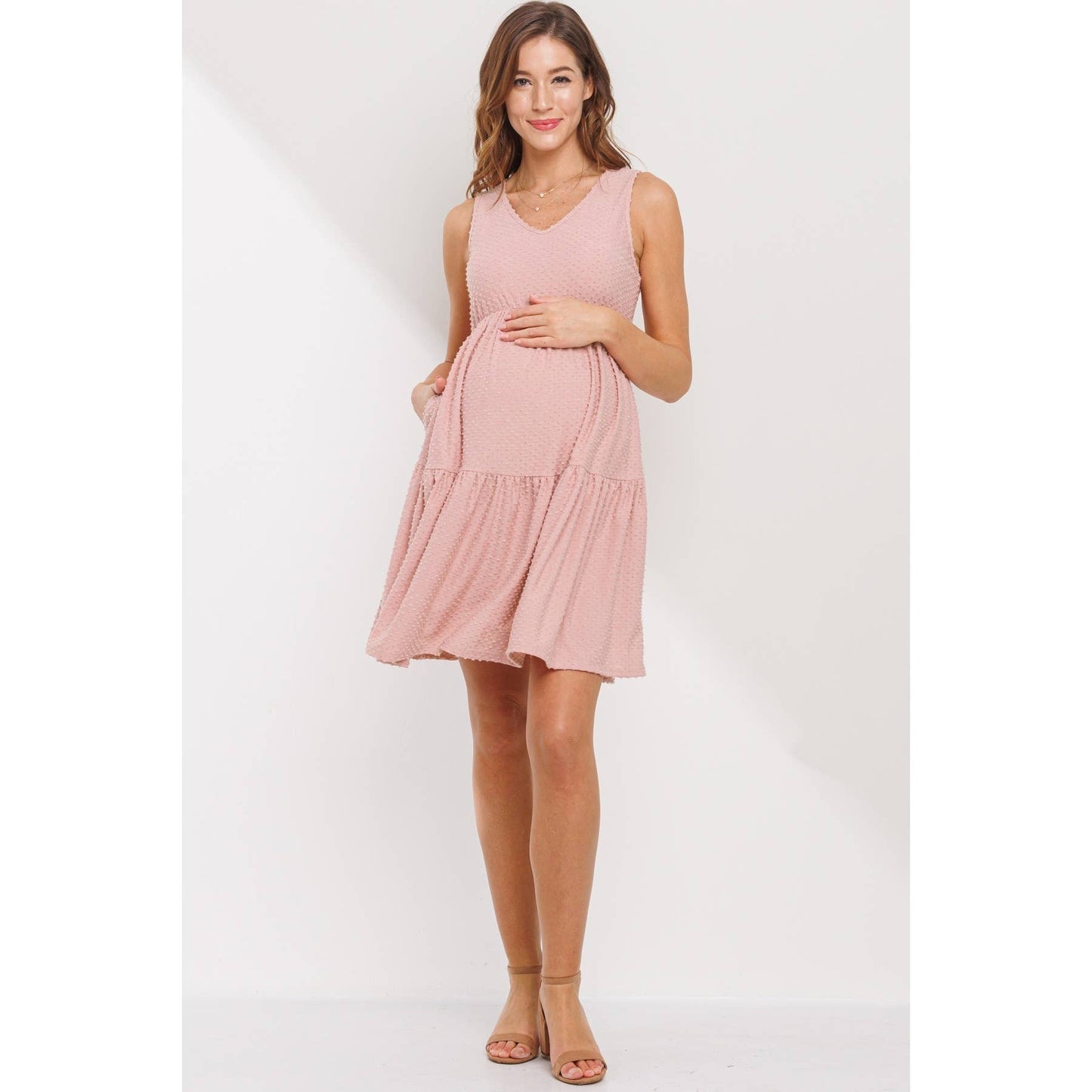 Ruffle Hem Sleeveless Maternity V-Neck Mini Dress