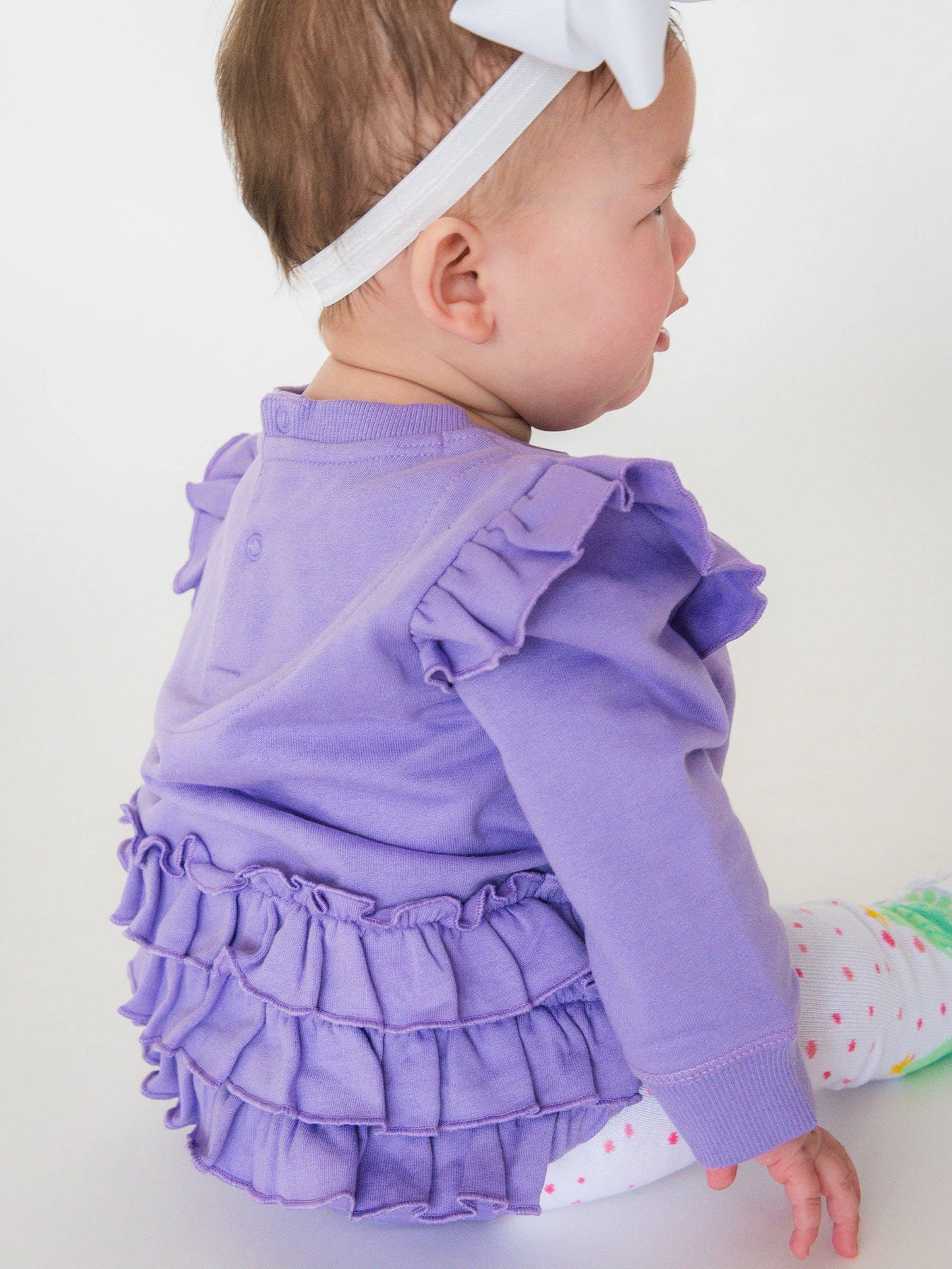 Baby Girls Purple Twinkling Tree Bow Applique Sweatshirt Bubble Romper