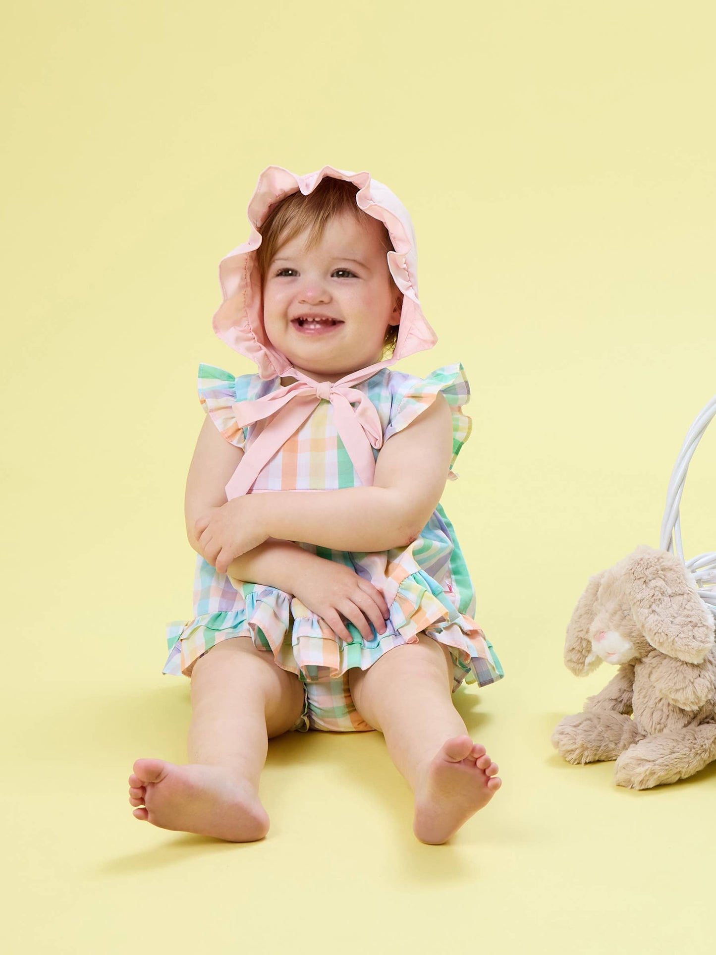 Baby Girls Poppy Rainbow Plaid Woven Ruffle Sleeve Swing Top & Bloomer Set