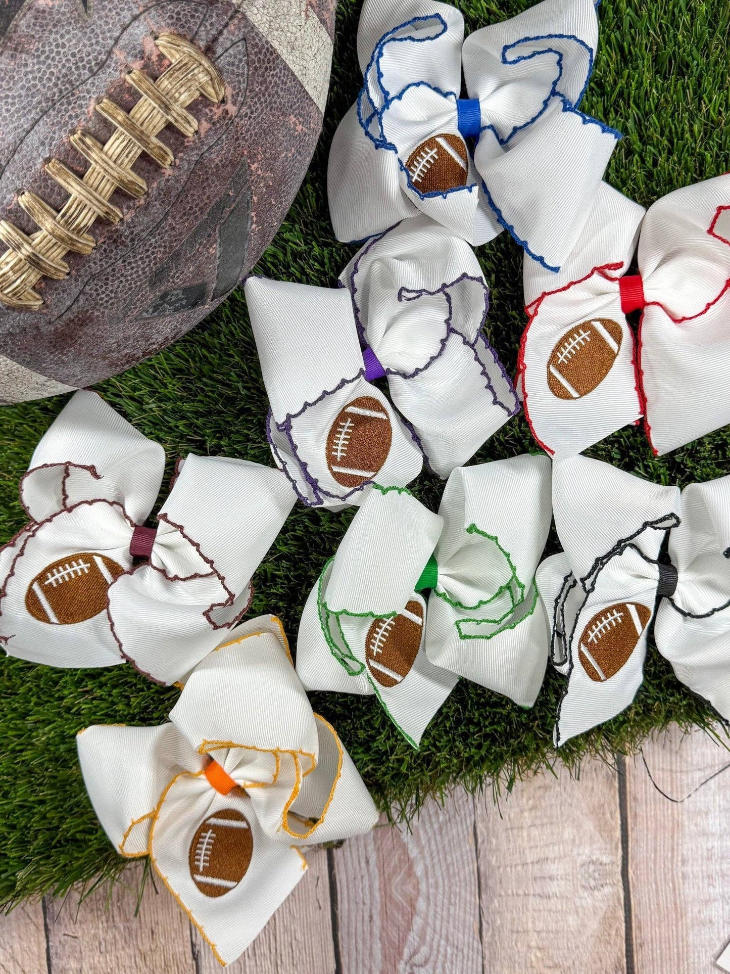 Football Embroidered Moonstitch Hair Bow